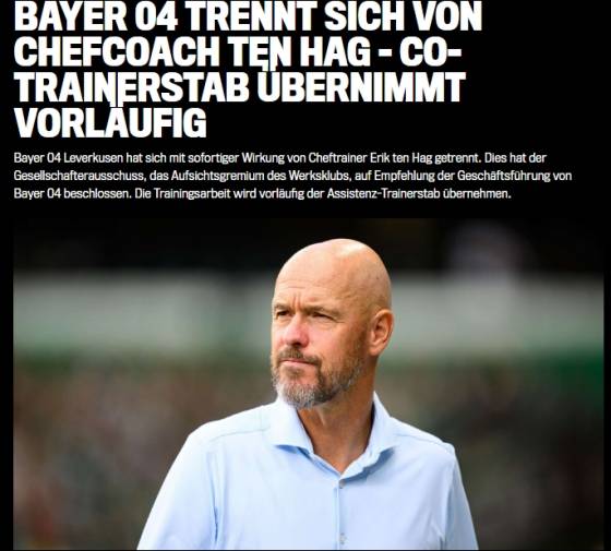 에릭 텐 하흐 감독 경질 소식을 알린 바이어 레버쿠젠. /사진=바이어 레버쿠젠 공식 홈페이지 갈무리