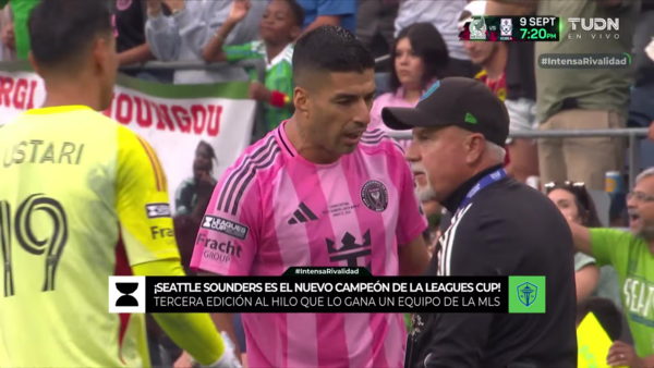 1일 시애틀 사운더스와의 북중미카리브해축구연맹(CONCACAF) 2025 리그스컵 결승전 이후 인터 마이애미의 루이스 수아레스가 상대 팀 코치와 설전 중이다. /사진=TUDN
