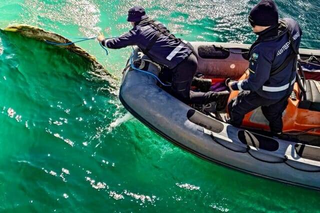 스웨덴 해안에서 정체 불명의 물체가 관측됐다. 조사 결과 풍력 발전에 쓰이는 터빈 날개로 알려졌다. (사진=스웨덴 해안 경비대 Kustbevakningen 페이스북)