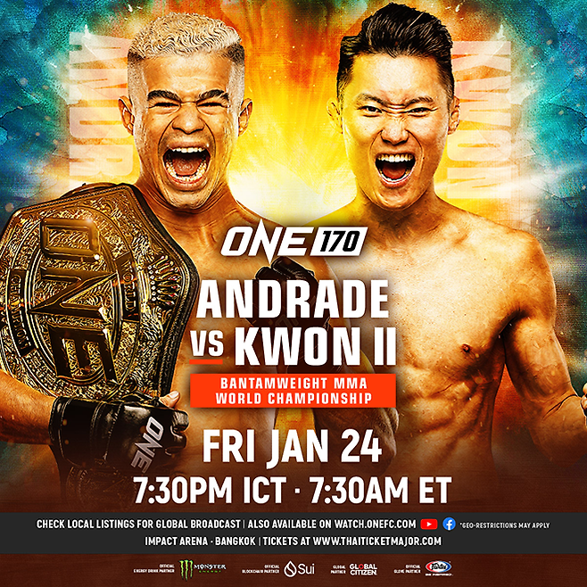 제6대 ONE Championship 종합격투기 밴텀급 챔피언 파브리시우 지안드라지, 타이틀 도전자 권원일. 사진=Group One Holdings Pte. Ltd.