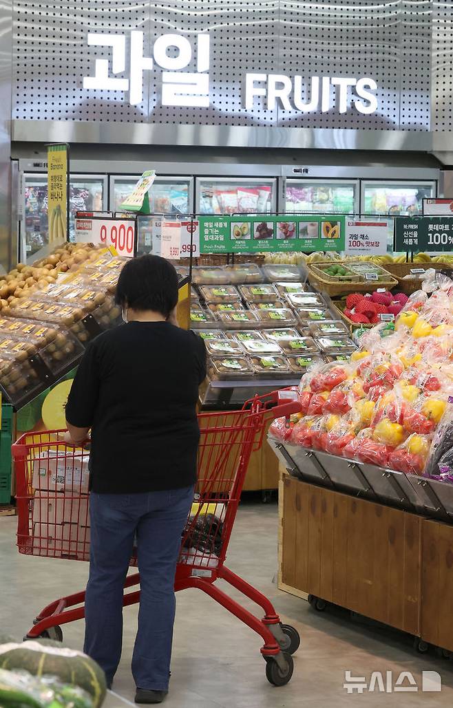 [서울=뉴시스] 김선웅 기자 = 8월 소비자물가 상승률 9개월 만에 최저치를 기록했다. 통계청 8월 소비자물가동향에 따르면 지난달 소비자물가지수는 116.45로 지난해 동월 대비 1.7% 상승해 작년 11월(1.5%) 이후 9개월 만에 가장 낮은 수준을 보였다. 석유류 가격이 낮은 수준을 유지하고 SK텔레콤이 통신요금을 큰 폭으로 할인한 영향이지만 농축수산물 가격은 작년 7월(5.5%) 이후 13개월 만에 가장 큰 폭으로 올랐다. 2일 서울 소재 유통매장에서 소비자들이 쇼핑을 하고 있다. 2025.09.02. mangusta@newsis.com