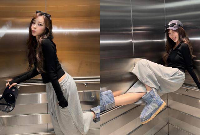 그룹 에스파 지젤은 최근 어그 부츠를 활용한 일상룩을 선보였다. 지젤 SNS