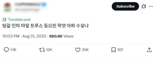 인도네시아인이 한글로 남긴 정부 비판 게시글. 사진=X 갈무리
