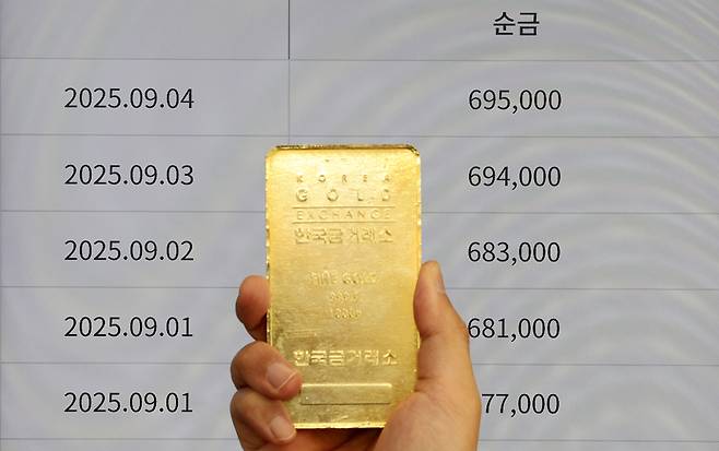 지난 4일 서울 종로구 한국금거래소 현황판에 금 시세표가 보이고 있다. 연합뉴스