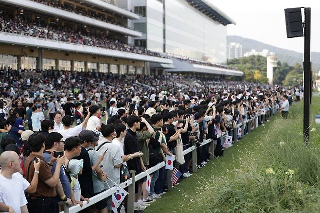 [서울=뉴시스] 2024 OBS 코리아컵&코리아스프린트 대회 당시 관람객들이 경주를 관람하는 모습. (사진=한국마사회 제공) *재판매 및 DB 금지