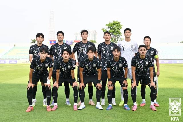 라오스와의 U-23 아시안컵 예선 2차전에 선발로 나선 대표팀 선수들. 사진 제공=대한축구협회