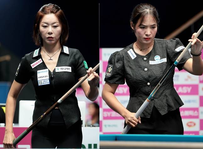 김가영(왼쪽)과 스롱 피아비. /사진=PBA 투어 제공