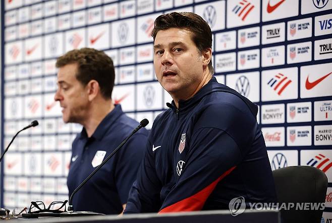 공식 기자회견하는 포체티노 미국 축구 대표팀 감독 (모리스타운[미국 뉴저지주]=연합뉴스) 윤동진 기자 = 미국 축구 국가대표팀 마우리시오 포체티노 감독이 5일(현지시간) 미국 뉴저지주 하얏트 리젠시 모리스타운에서 열린 공식 기자회견에서 발언하고 있다. 2025.9.6 mon@yna.co.kr