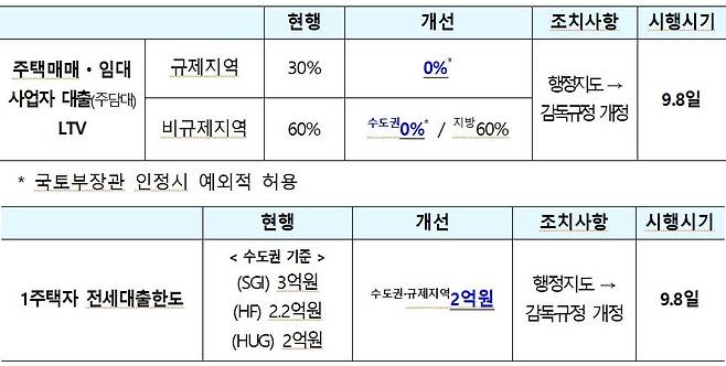 정부 추가 가계대출 규제 방안. /금융위원회 제공