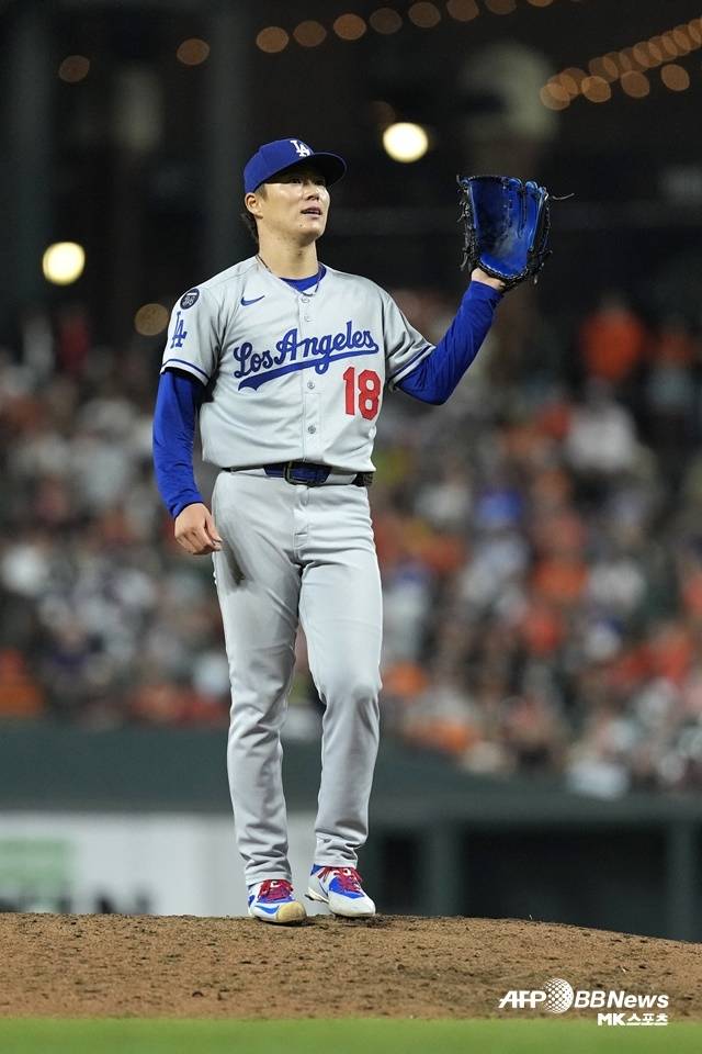 아쉽게 7일 웃지 못한 야마모토. 사진(미국 볼티모어)=AFPBBNews=News1