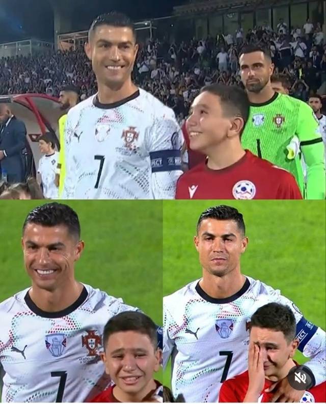 크리스티아누 호날두 옆에서 눈물을 흘리는 마스코트 키즈. /사진=433 캡처