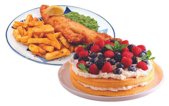 하우라키만이나 태즈먼 해협에서 잡아 올린 신선한 생선을 튀겨낸 ‘피시앤드칩스’(위)와 뉴질랜드 국민 디저트 ‘파블로바’. GETTYIMAGES&nbsp;