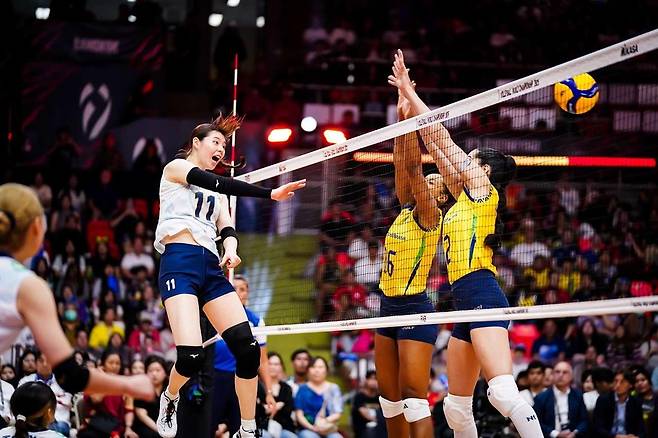 브라질과 일본의 세계여자배구선수권 경기 장면 [FIVB 홈피 캡처. 재판매 및 DB 금지]