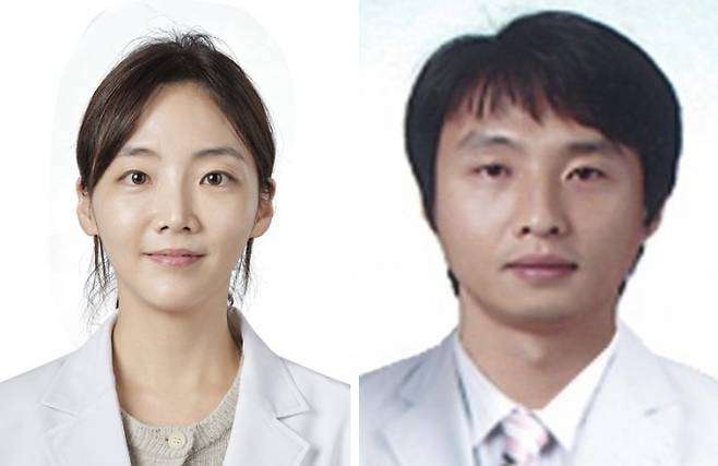 박귀영 중앙대병원 피부과 교수(왼쪽)와 안병철 쎌바이오텍 R&D센터 박사. 중앙대병원 제공.