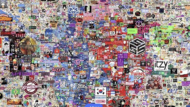 더블유플레이스 속 서울의 모습. 그림, 메시지 등 픽셀로 그려진 다양한 것들이 지도 위에 펼쳐져 있다. 더블유플레이스 캡처