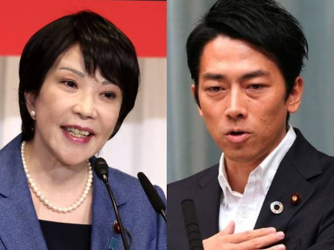 다카이치 사나에(왼쪽) 전 경제안보담당상과 고이즈미 신지로 농림수산상 [AP]