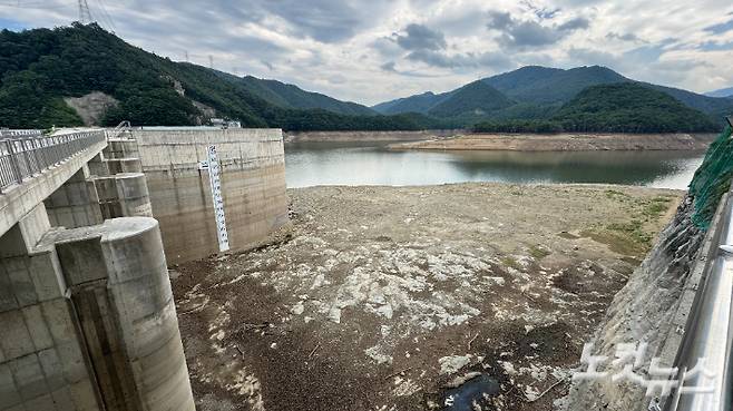 극심한 가뭄이 이어지면서 바닥을 드러내고 있는 강릉 오봉저수지. 전영래 기자