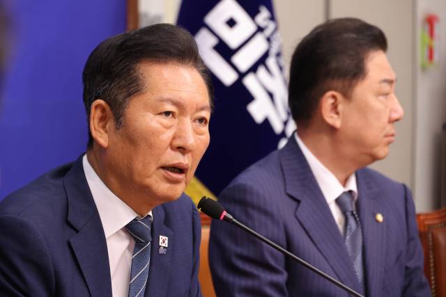 ▲더불어민주당 정청래 대표가 8일 국회에서 열린 최고위원회의에서 발언하고 있다. ⓒ연합뉴스