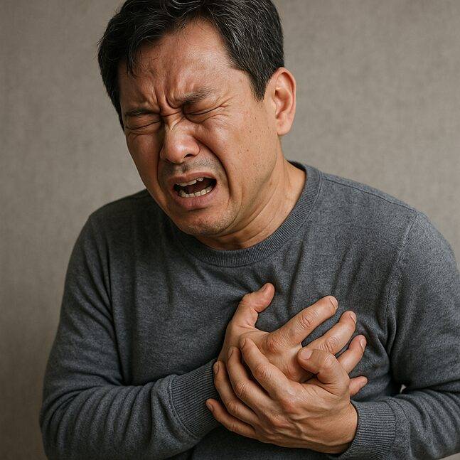 심근경색의 대표적 증상은 왼쪽 가슴의 극심한 통증이다. [사진=챗GPT 생성]