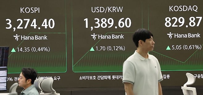 10일 서울 중구 하나은행 딜링룸 현황판에 코스피 지수 등이 표시돼 있다. ⓒ연합뉴스