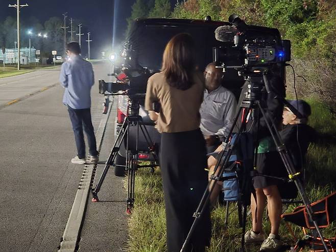 10일 새벽 3시경 미국 조지아주 포크스턴 구금센터 앞 모습. /포크스턴=김인엽 특파원