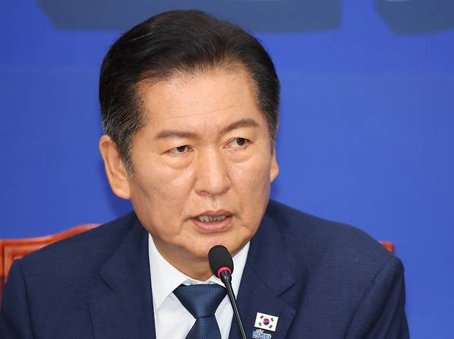 정청래 더불어민주당 대표가 10일 국회에서 열린 최고위원회의에서 발언하고 있다. 박민규 선임기자