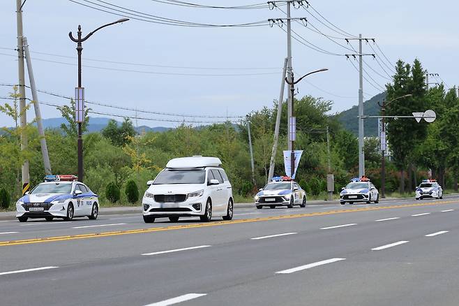 경주에서 훈련 중인 경찰차 [촬영 손대성]