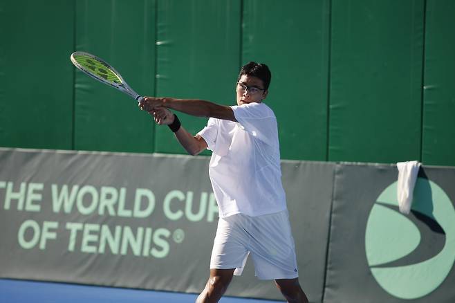 춘천 송암스포츠타운 센터코트에서 훈련 중인 정현