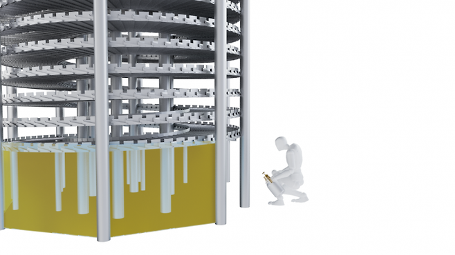 양모씨(55·여)는 올해 5월19일 오전 3시 경기 시흥시 SPC삼립 공장의 '스파이럴 냉각 컨베이어'에서 작업하다가 사망했다. 양씨가 윤활유를 뿌리기 위해 기계 하단부로 들어가고 있는 모습을 3D로 재현했다. 스튜디오 우타