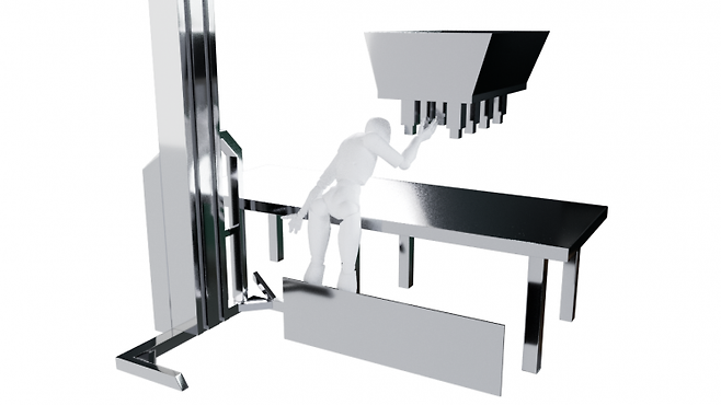고모씨(55·여)는 2023년 8월8일 오후 12시33분 경기 성남시 샤니 공장의 '반죽 리프트'에서 작업하다가 사망했다. 고씨가 반죽 분할량을 조절하기 위해 팔을 뻗어 노즐을 조정하는 모습을 3D로 재현했다. 스튜디오 우타