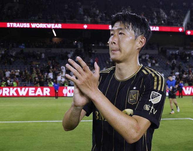 1일(한국시간) 미국 로스앤젤레스 BMO 스타디움에서 LAFC 홈 데뷔전을 치른 손흥민. AFP=연합뉴스