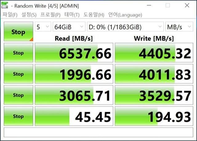 ▲ Crystal Disk Mark를 통한 속도 측정 결과
