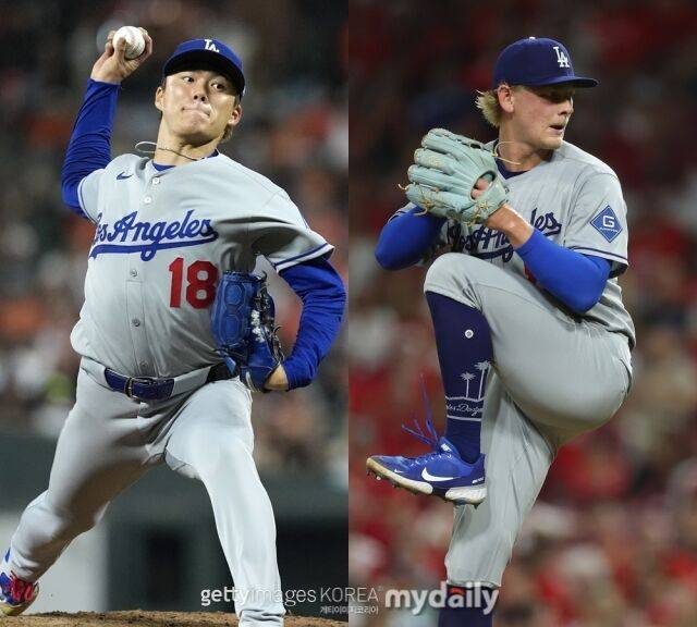 LA 다저스 야마모토 요시노부(왼쪽)-에밋 시한./게티이미지코리아