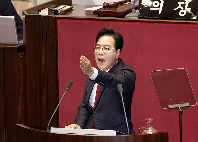 9월10일 교섭단체 대표 연설 중인 송언석 국민의힘 원내대표. ⓒ시사IN 조남진