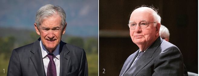 1 8월 22일 미국 와이오밍주에서 열린 연례 경제정책 심포지엄 ‘잭슨홀 미팅’에 참석한 제롬 파월 연준(Fed)의장. AP연합 2 폴 볼커 전 연준 의장. /사진 미국 프린스턴대