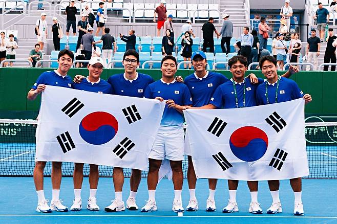 대표팀 선수단 신우빈, 권순우, 정현, 정윤성, 남지성, 박의성, 신산희