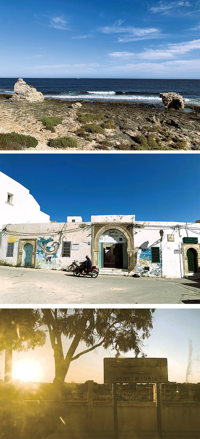 (위로부터)바다 주변 폐허로 남은 고대 유적의 흔적, 빈티지한 감성이 묻어나는 골목길, 일몰이 드리운 마디아 기차역 플랫폼