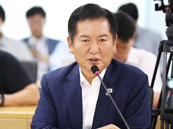 지난 10일 열린 더불어민주당 경기도 예산정책협의회에서 정청래 대표가 발언하고 있다. 연합뉴스