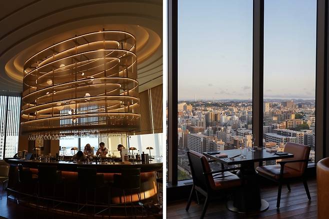 칵테일 바인 코드 바(왼)와 호텔의 대표 레스토랑 아이언 베이(오)/사진=김지은 여행+ 기자