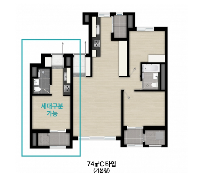 서울 동대문구 래미안 라그란데 전용 74㎡C타입 세대분리형 평면도. 삼성물산 제공