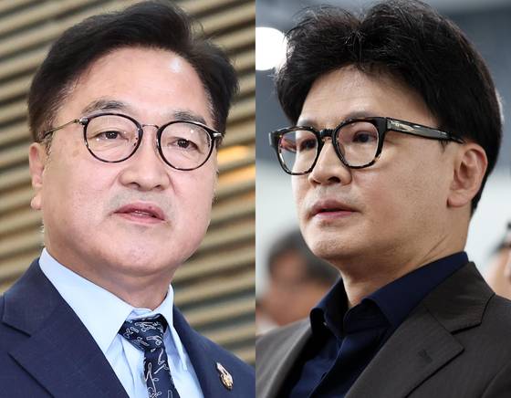 우원식 국회의장(왼쪽)과 한동훈 국민의힘 전 대표. 뉴스1