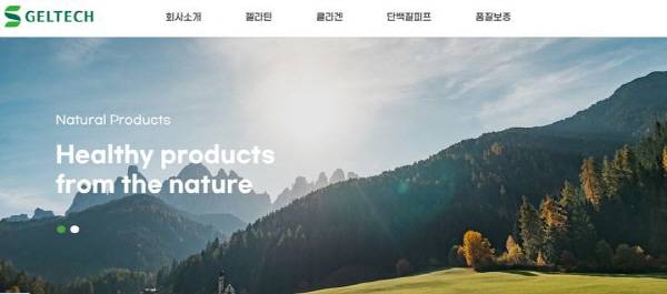 부산 강서구에 본사를 둔 ㈜젤텍의 홈페이지 초기 화면.
