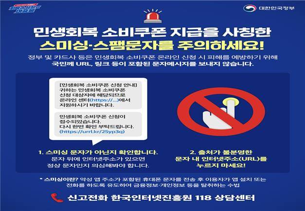 민생회복 소비쿠폰 관련 스미싱 주의 안내문. 행정안전부&nbsp;