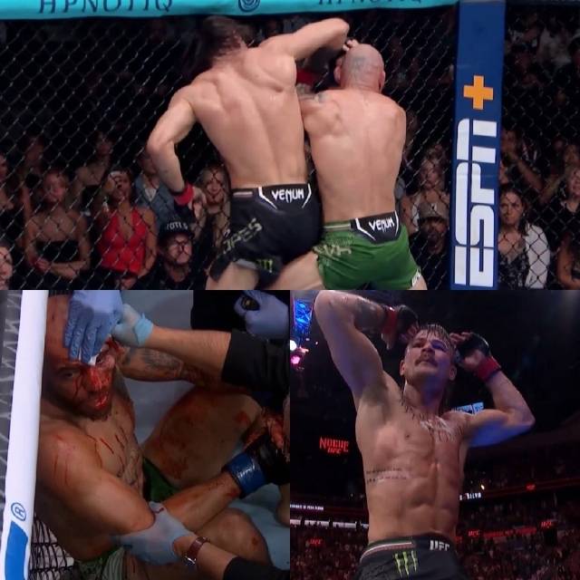 환상적인 스피닝 백 엘보우가 경기를 끝냈다. 디에고 로페스는 2라운드부터 살아난 제앙 실바의 타격에 큰 위기를 맞았으나 순간 시도한 스피닝 백 엘보우로 역전 승리했다. 사진=X