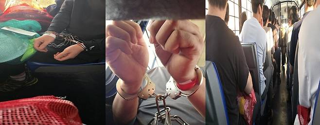 수갑과 쇠사슬 찬 근로자들 [근로자 A씨 제공. 재판매 및 DB 금지]