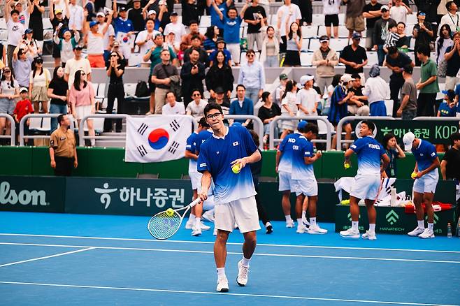 13일 경기에서 승리한 정현 [대한테니스협회 제공. 재판매 및 DB 금지]