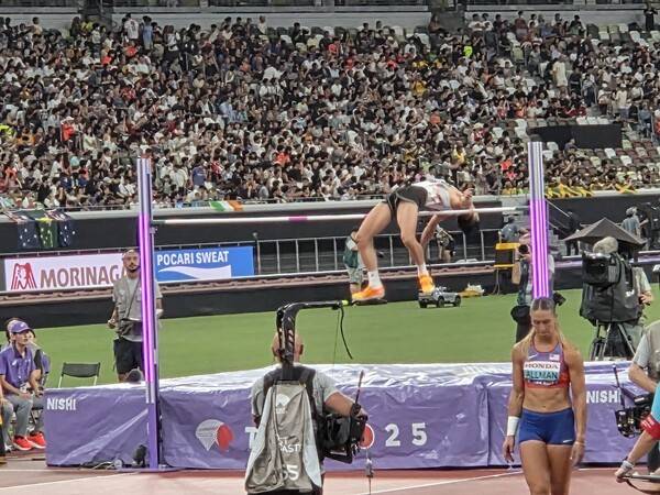 14일 일본 도쿄 국립경기장에서 열린 2025 세계육상연맹(WA) 도쿄 세계육상선수권대회 남자 높이뛰기 예선에 출전한 우상혁. /사진=대한육상연맹