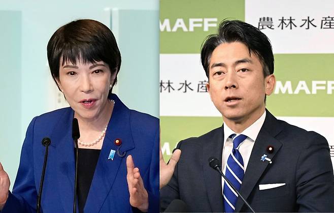 다카이치 사나에 전 일본 경제안보담당상, 고이즈미 신지로 일본 농림수산상(오른쪽) photo 뉴시스·교도통신