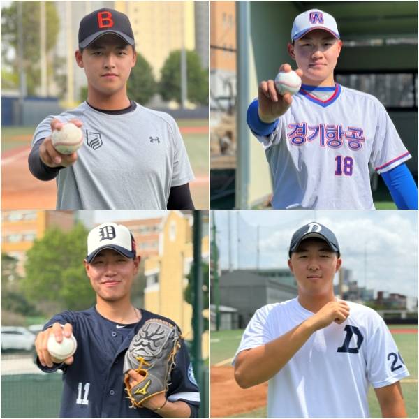 2026 KBO리그 신인 드래프트 1라운드 상위 지명이 유력한 북일고 박준현(왼쪽 위부터 시계 방향으로), 경기항공고 양우진, 대구고 김민준, 동산고 신동건. 야반도주 제공
