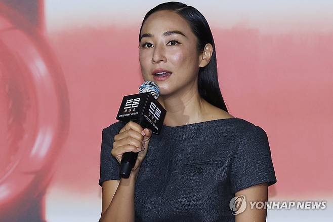 인사말하는 그레타 리 (서울=연합뉴스) 강민지 기자 = 배우 그레타 리가 15일 서울 용산구 CGV 용산아이파크몰에서 열린 외화 '트론: 아레스' 풋티지 시사회·기자간담회에서 인사말을 하고 있다. 2025.9.15 mjkang@yna.co.kr